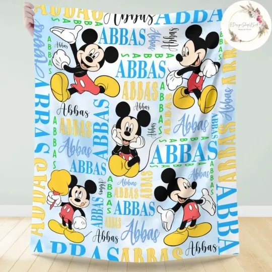 Discover Personalized Watercolor Disney Mickey Mouse Blanket, Custom Name Fleece Blanket