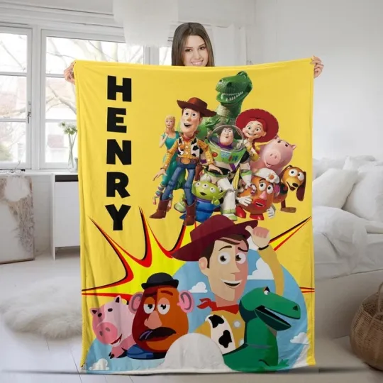 Discover Personalized Pixar Toy Story Characters, Custom Name Disney Movie Fleece Blanket