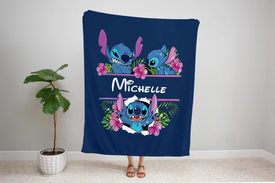 Discover Stitch Blanket, Disney Blanket, Custom Name Fleece Blanket Custom Stitch