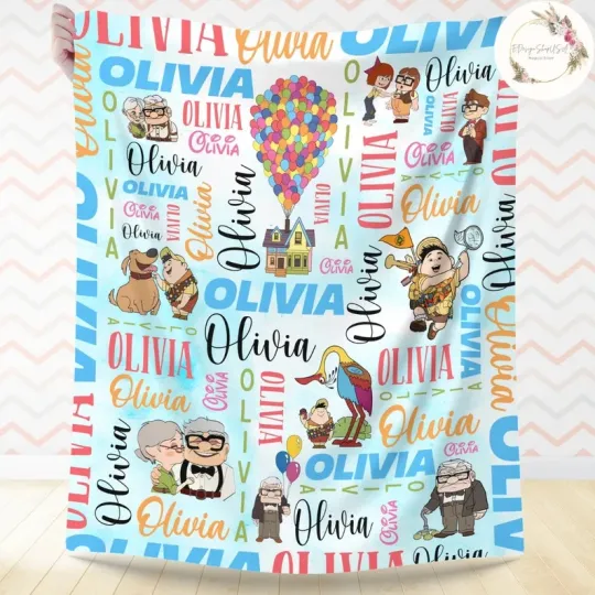Discover Personalized Watercolor Disney Pixar Up Movie Blanket, Adventure Fleece Blanket