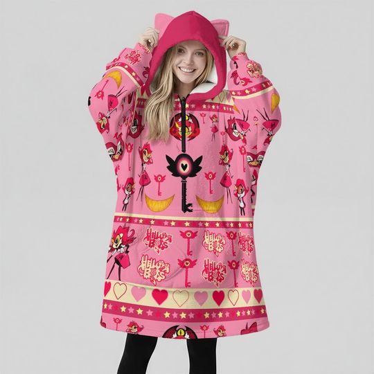Niffty Helluva Boss Joke Blanket Hoodie Oversize : Chibi Character, Pastel Anime Hazbin Hotel Sweatshirt