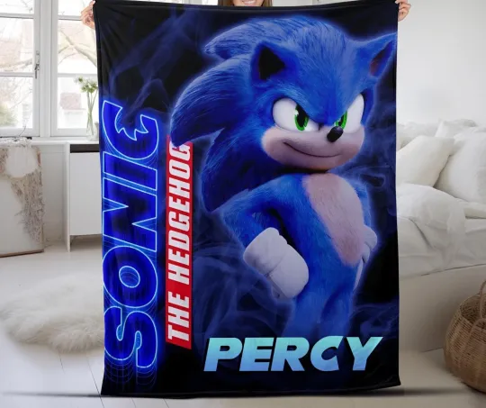 Custom Sonic The Hedgehog Blanket, Personalized Cartoon Hedgehog