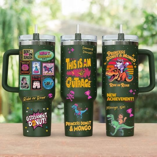 Discover Dungeon Crawler Carl 40oz Tumbler with Handle, Princess Donut and Mongo Stainless Tumbler, Bookish 40oz Tumbler