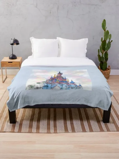 Discover Disney All Hail The Croissant Castle Watercolor Cozy Fleece Blanket