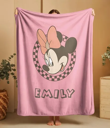 Discover Disney Minnie Mouse Head Logo Customize Name Fleece Blanket