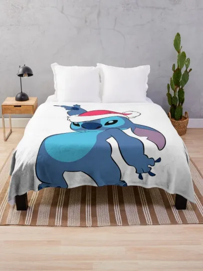 Discover Disney Lilo And Stitch Christmas Santa Hat Portrait Cozy Fleece Blanket