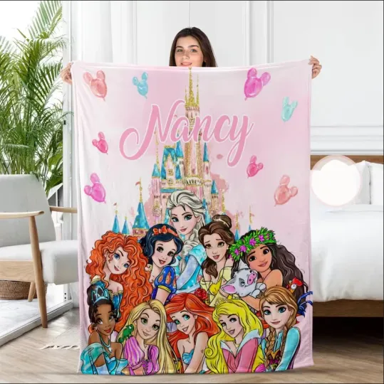 Discover Personalized Disney Princess Photo Christmas Travel Cozy Fleece Blanket
