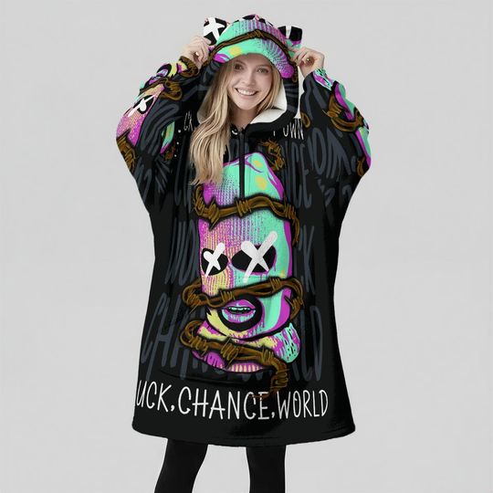 Minimal Streetwear Fleece Oversized Hard Luck Hoodie Blanket