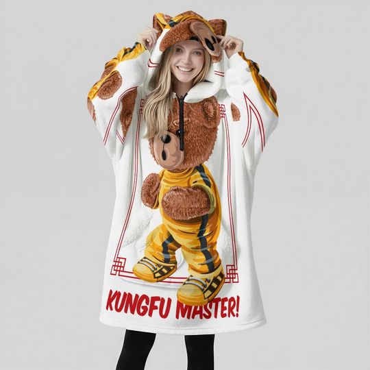 Minimal Streetwear Fleece Oversized Kungfu Master Hoodie Blanket