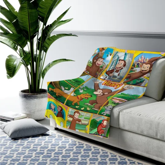 Discover Curious George Blanket, Personalized Curious George Blanket, Custom Name Blanket