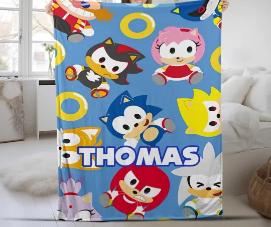Personalized Sonic The Hedgehog Blanket, Custom Sonic Blanket