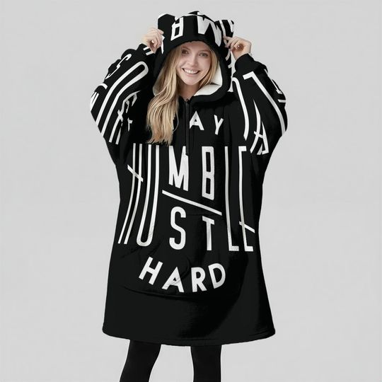 Minimal Streetwear Fleece Oversized Stay Humble Hoodie Blanket