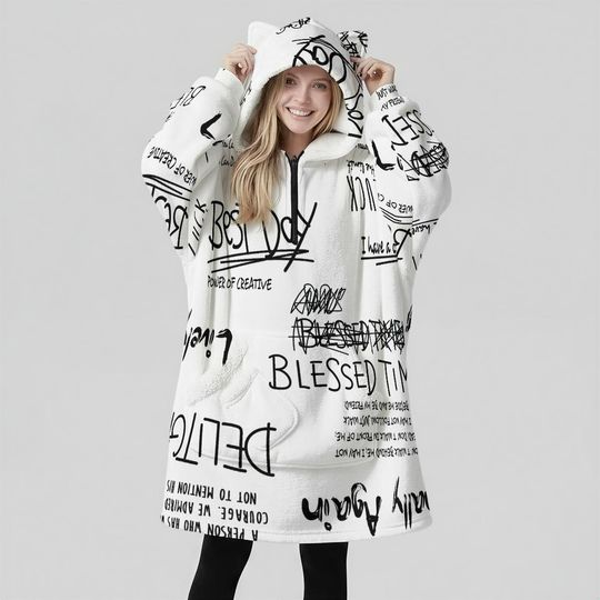 Minimal Streetwear Fleece Oversized Blessed Hoodie Blanket
