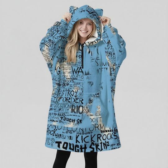 Minimal Streetwear Fleece Oversized Graffiti Hoodie Blanket