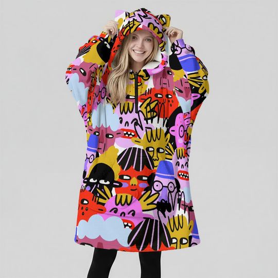 Minimal Streetwear Fleece Oversized All Eyes On Me Hoodie Blanket