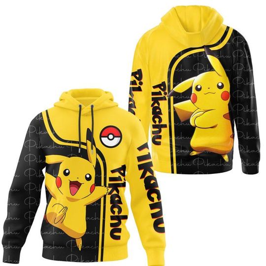 Discover PKM Pika 3D Hoodie, Pika Evolution Anime Sweatshirt - Video Game Manga Fan Gift Pika Unisex Inspired Apparel