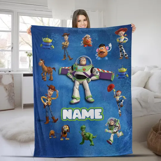 Discover Personalized Disney Toy Story Woody Buzz Lightyear Navy Cozy Fleece Blanket