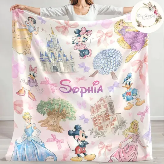 Discover Personalized Watercolor Fleece Blanket Coquette Bows Disney Princess