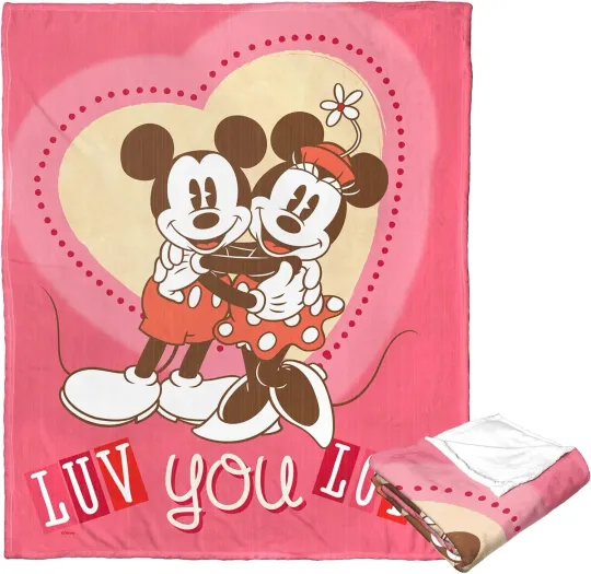 Discover Disney Mickey Mouse & Minnie Luv You Lots Pink Cozy Fleece Blanket