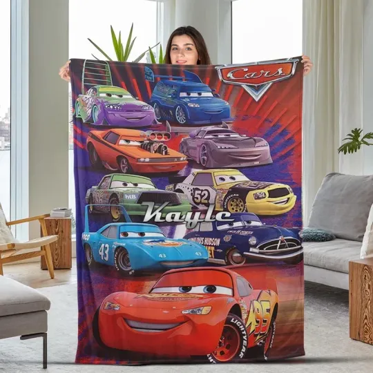 Discover Personalized Disney Cars Lightning McQueen Racing Cars Cozy Fleece Blanket