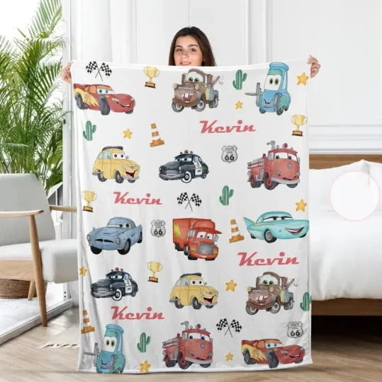 Discover Personalized Disney Cars Route 66 Lightning McQueen Friends Cozy Fleece Blanket