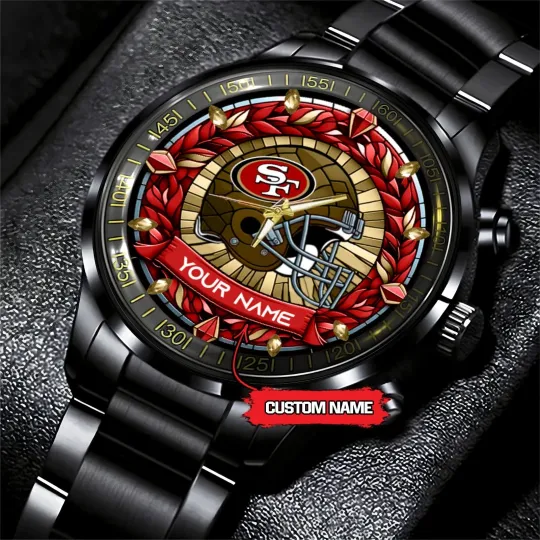 Discover Personalized San Francisco Football 49erss Team Men Black Stainless Steel Watch