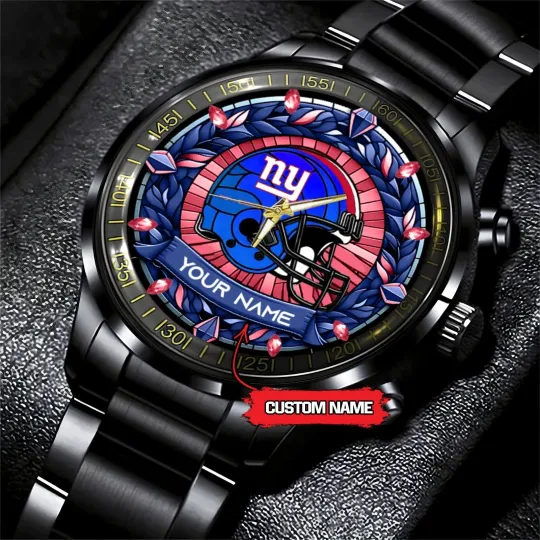 Discover Personalized New York Football Giantss Team Men Black Stainless Steel Watch Gift
