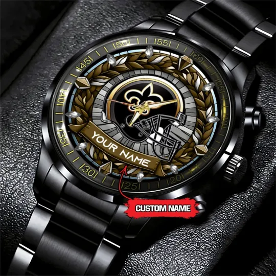 Discover Personalized New Orleans Football Saintss Team Men Black Stainless Steel Watch