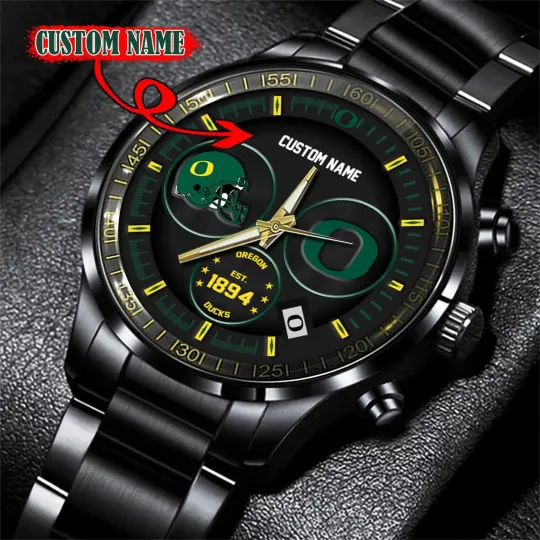 Discover Ducks Black Stainless Steel Watch – Custom Name