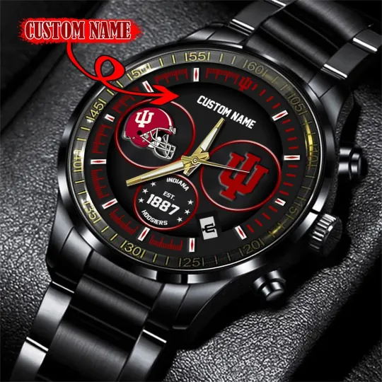 Discover Hoosiers Black Stainless Steel Watch – Custom Name