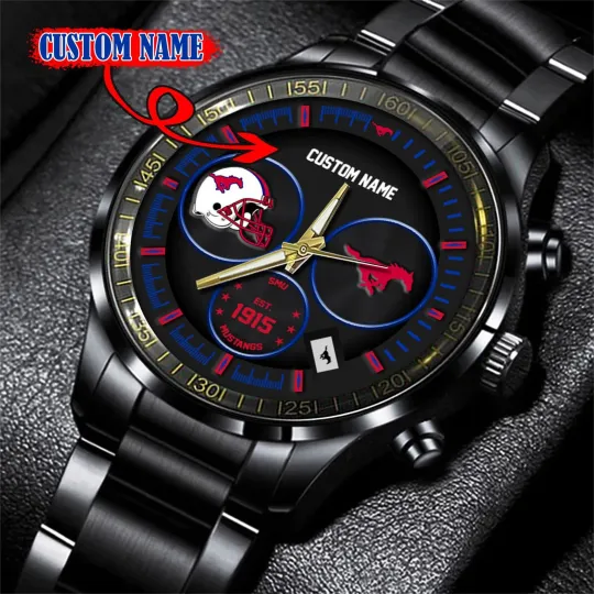 Discover SMU Black Stainless Steel Watch – Custom Name