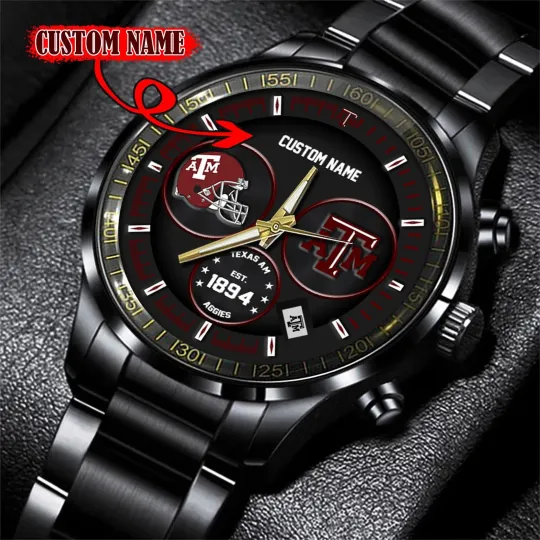 Discover Aggies Black Stainless Steel Watch – Custom Name