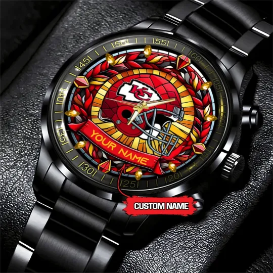 Discover Personalized Kansas City Football Chiefss Team Men Black Stainless Steel Watch
