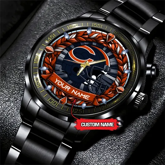 Discover Personalized Chicago Football Bearss Team Men Black Stainless Steel Watch Gift