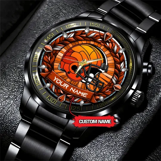 Discover Personalized Cleveland Football Brownss Team Men Black Stainless Steel Watch