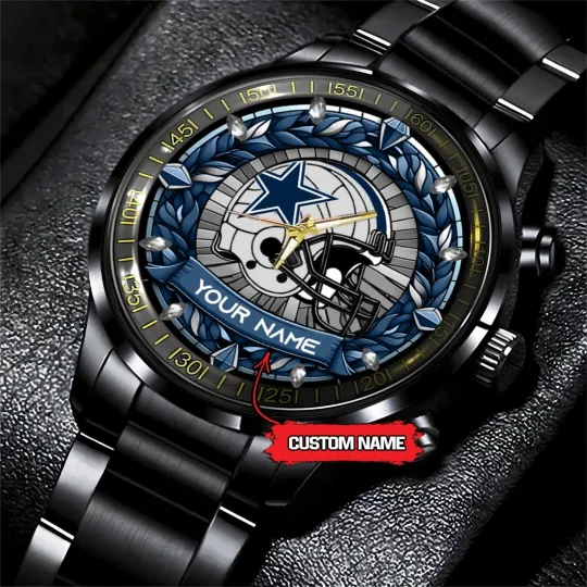 Discover Personalized Dallas Football Cowboyss Team Men Black Stainless Steel Watch Gift