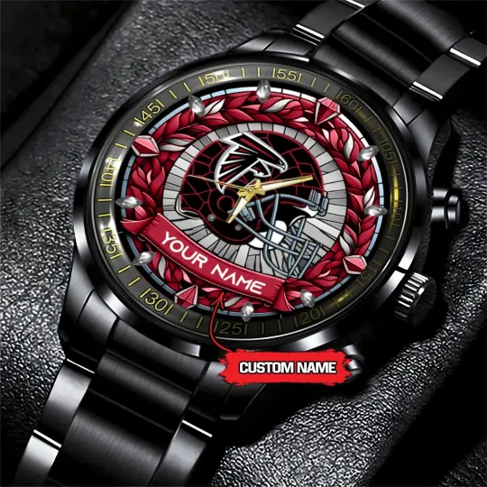 Discover Personalized Atlanta Football Falconss Team Men Black Stainless Steel Watch Gift
