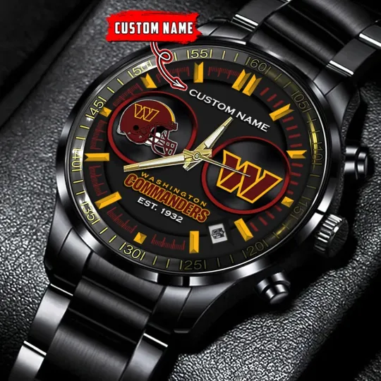 Discover Personalized Washington Football Commanderss Team Black Stainless Steel Watch