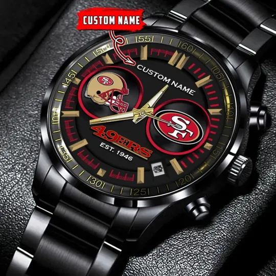 Discover Personalized San Francisco Football 49erss Team Men Black Stainless Steel Watch