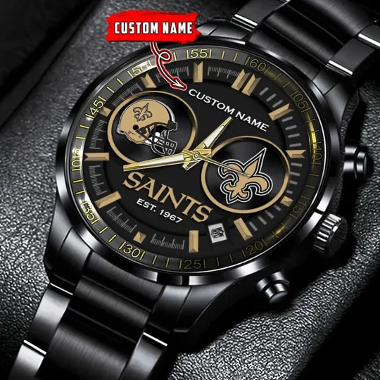 Discover Personalized New Orleans Football Saintss Team Men Black Stainless Steel Watch