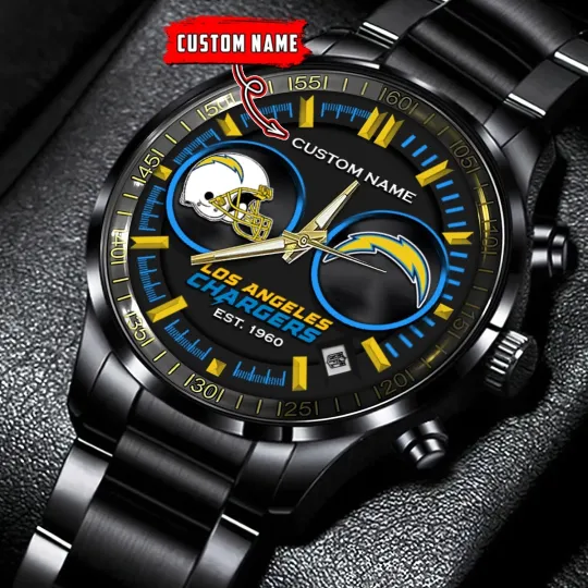 Discover Personalized Los Angeles Football Chargerss Team Men Black Stainless Steel Watch