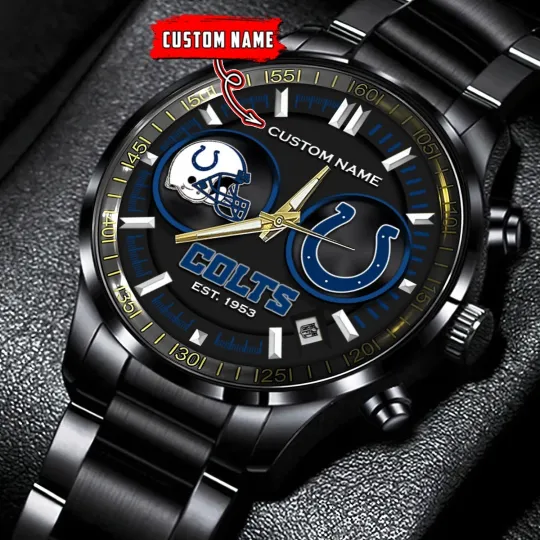 Discover Personalized Indianapolis Football Coltss Team Men Black Stainless Steel Watch
