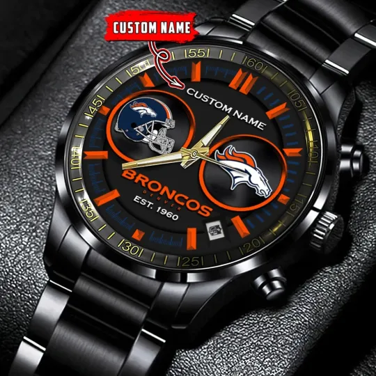 Discover Personalized Denver Football Broncoss Team Men Black Stainless Steel Watch