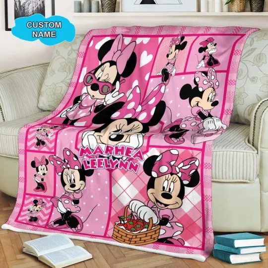 Discover Personalized Disney Pink Cute Minnie Mouse Fleece Blanket