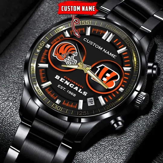 Discover Personalized Cincinnati Football Bengalss Team Men Black Stainless Steel Watch