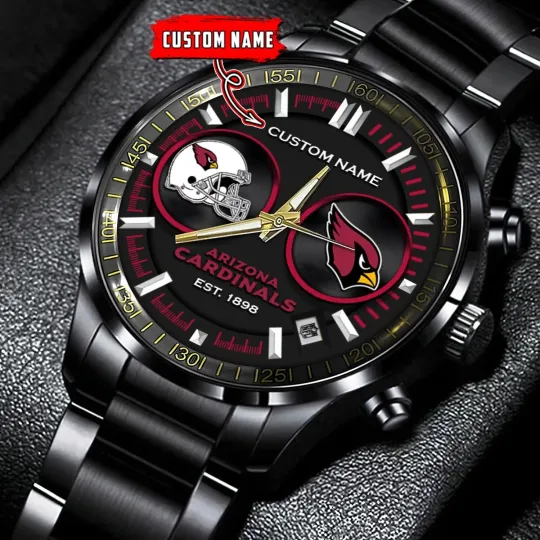 Discover Personalized Arizonna Football Cardinalss Team Men Black Stainless Steel Watch