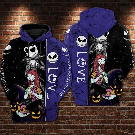 Discover 3D Printed Nightmare Before Christmas Jack Sally Halloween Hoodie Unisex Skeleton Novelty AOP Hoodie