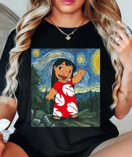 Discover Disney Lilol Stitch Stitch Night Van Gogh 1 Disney Lilo Emotions T-shirt 2025