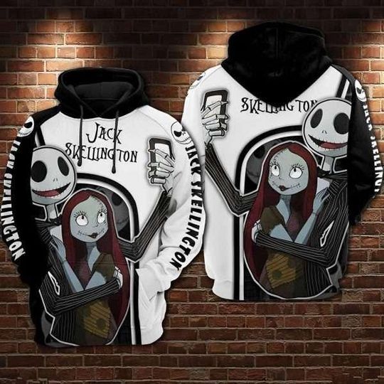 Discover Personalized Nightmare Before Christmas Jack Sally Novelty Halloween Hoodie Funny Skeleton 3D Printed Hoodie, AOP Unisex Inspired Apparel