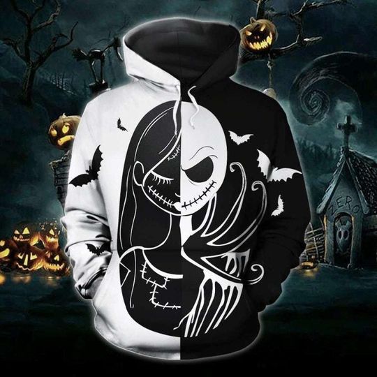Discover Personalized Nightmare Before Christmas Jack Sally Novelty Halloween Hoodie Funny Skeleton 3D Printed Hoodie, AOP Unisex Inspired Apparel